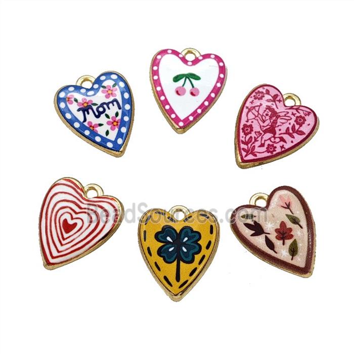 Alloy Heart Pendant Painted Gold Plated Mixed