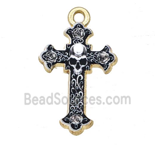 Alloy Cross Pendant Skull Painted Gold Plated