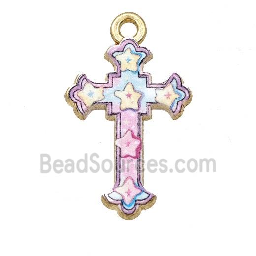 Alloy Cross Pendant Star Painted Gold Plated