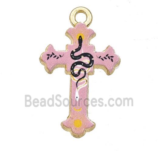 Alloy Cross Pendant Snake Painted Gold Plated