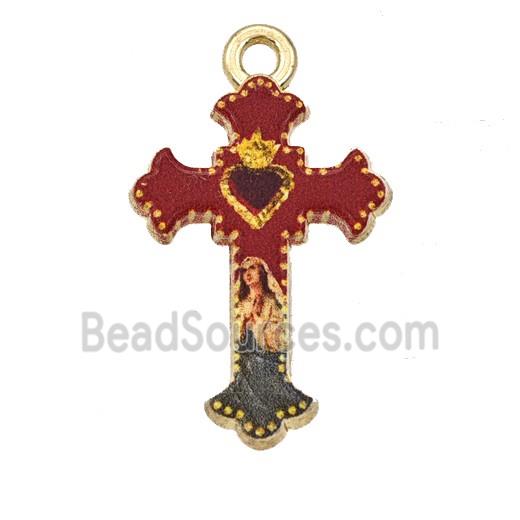 Alloy Cross Pendant Virgin Mary Painted Gold Plated