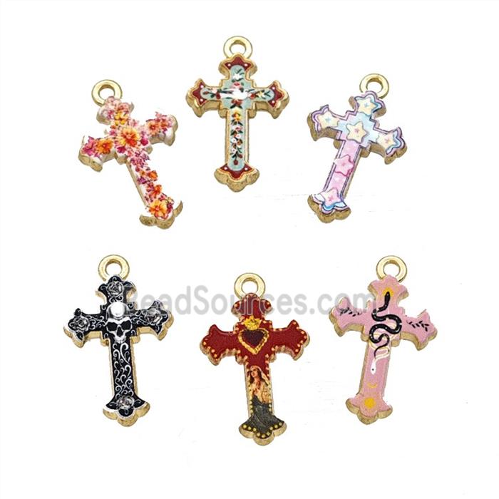 Alloy Cross Pendant Painted Gold Plated Mixed