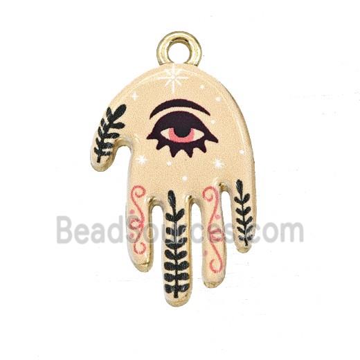 Alloy Hamsahand Pendant Eye Painted Gold Plated