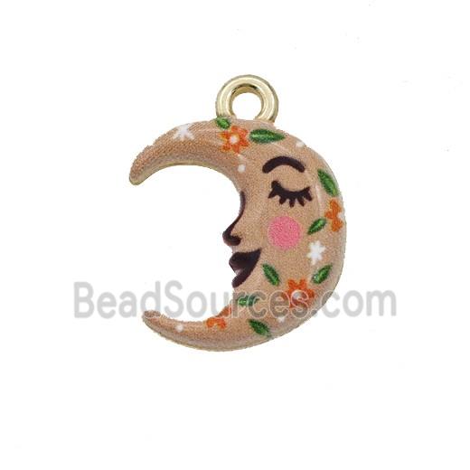 Alloy Moon Pendant Face Painted Gold Plated
