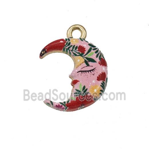 Alloy Moon Pendant Face Painted Gold Plated