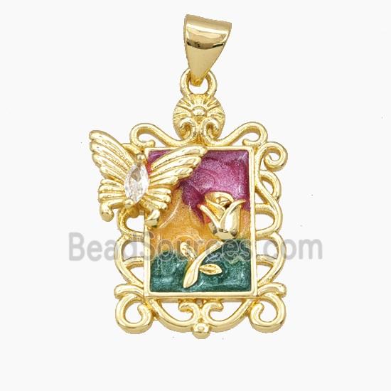 Enamel Copper Pendant, Gold Plated