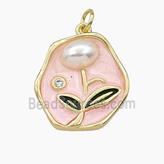 Enamel Copper Pendant, Gold Plated