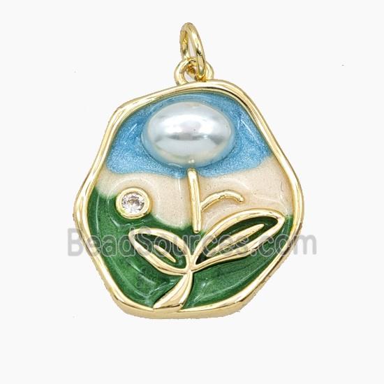 Enamel Copper Pendant, Gold Plated