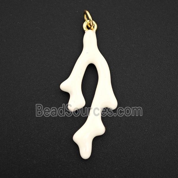 Copper Coral Branch Pendant White Enamel Gold Plated