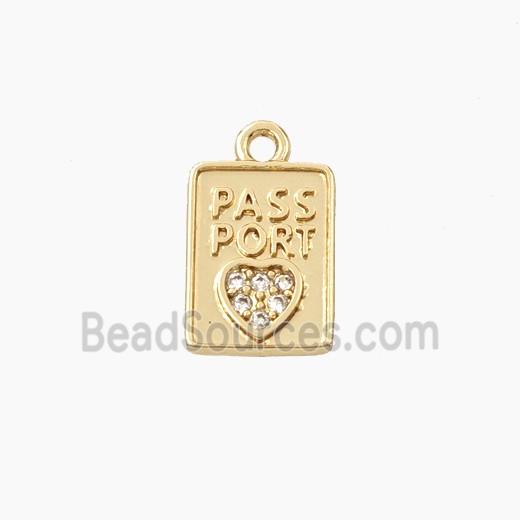 Copper Passport Pendant Pave Zirconia Heart Gold Plated