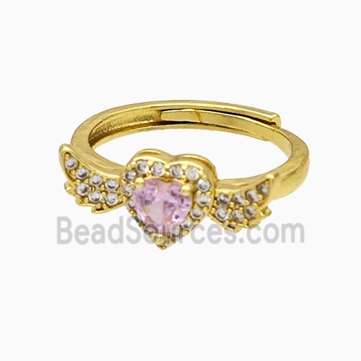Copper Heart Rings Pave Crystal Glass Adjustable Gold Plated