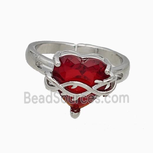 Copper Heart Rings Pave Crystal Glass Platinum Plated