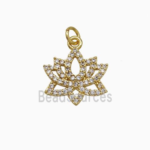 Copper Lotus Pendant Pave Zirconia Gold Plated
