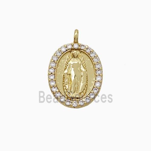 Copper Virgin Mary Pendant Pave Zirconia Gold Plated