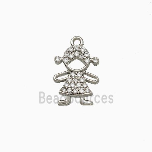 Copper Kids Girls Pendant Pave Zirconia Platinum Plated