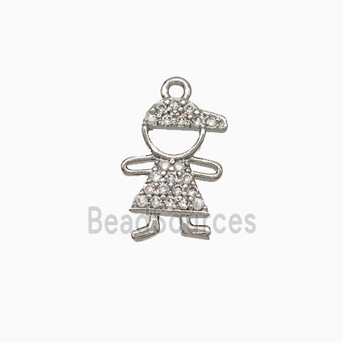 Copper Kids Boy Pendant Pave Zirconia Platinum Plated
