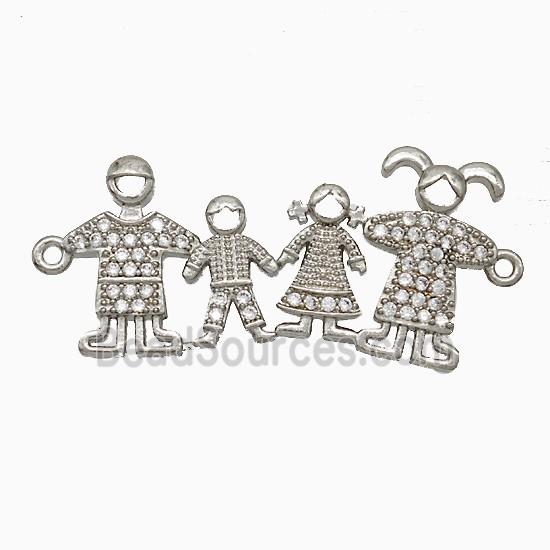 Copper Family Connector Pave Zirconia People Platinum Plated