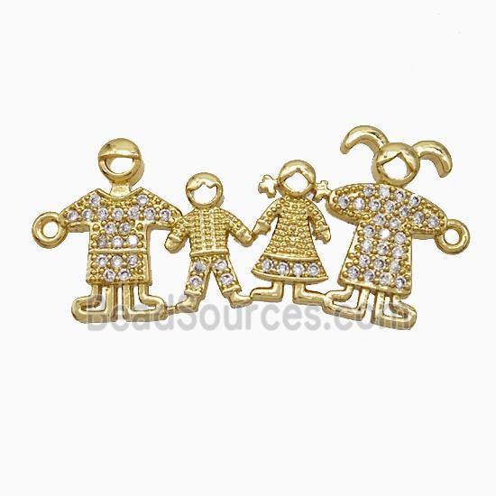 Copper Family Connector Pave Zirconia People Gold Plated