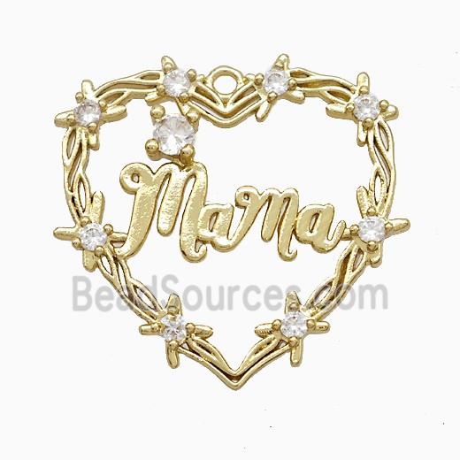 Copper Heart Mama Pendant Pave Zirconia Gold Plated
