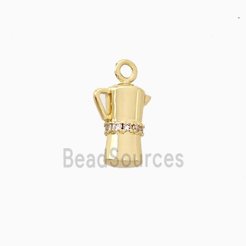Copper Coffee Pot Pendant Pave Zirconia Gold Plated