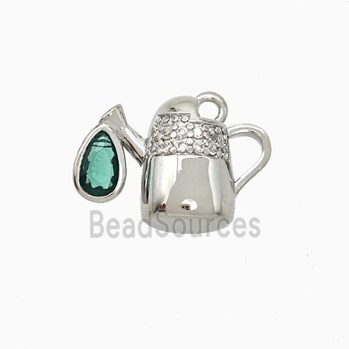 Copper TeaPot Pendant Pave Zirconia Platinum Plated