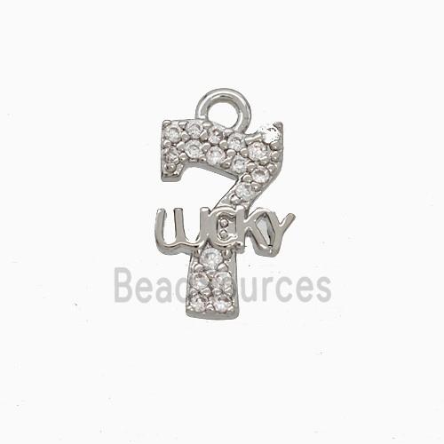 Copper Number 7-Lucky Pendant Pave Zirconia Platinum Plated