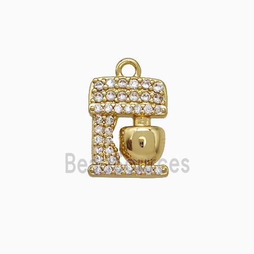 Coffee Machine Charms Copper Pendant Pave Zirconia Gold Plated