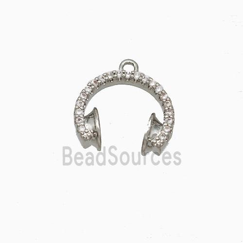 Copper Headphones Pendant Pave Zirconia Platinum Plated