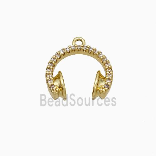 Copper Earphone Pendant Pave Zirconia Gold Plated