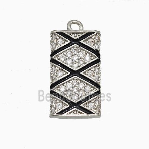 Copper Rectangle Pendant Pave Zirconia Black Enamel Platinum Plated
