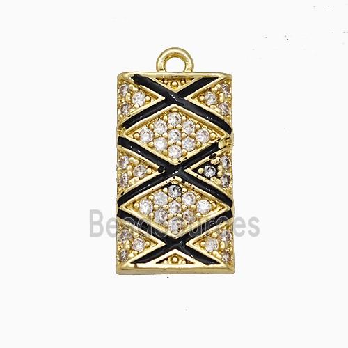 Copper Rectangle Pendant Pave Zirconia Black Enamel Gold Plated