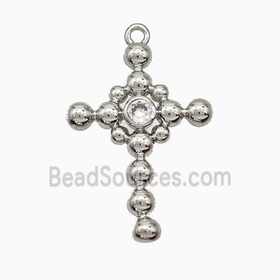 Copper Cross Pendant Pave Zirconia Platinum Plated