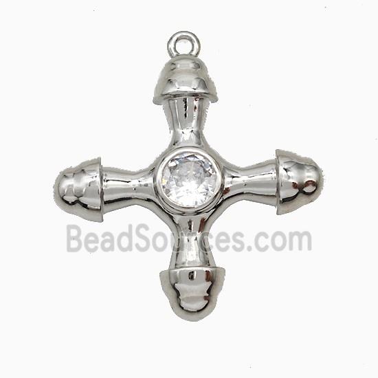 Copper Cross Pendant Pave Zirconia Platinum Plated