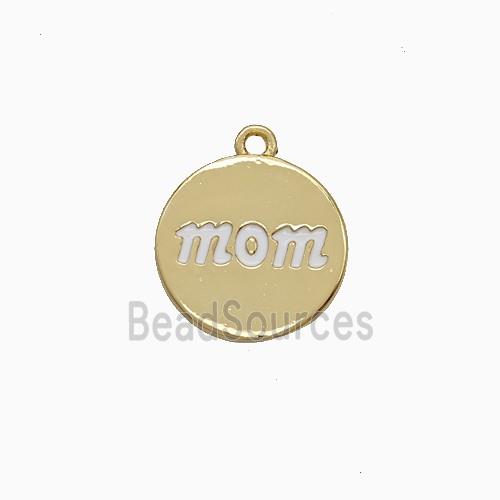 Copper Mom Pendant Circle White Enamel Gold Plated