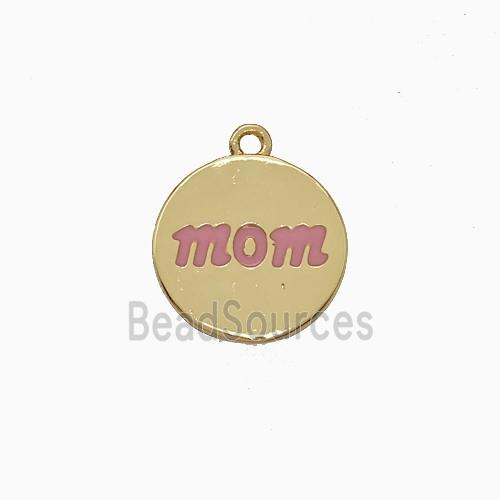 Copper Mom Pendant Circle Pink Enamel Gold Plated