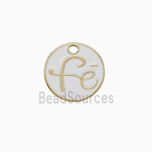 Copper Fe Pendant Circle White Enamel Gold Plated