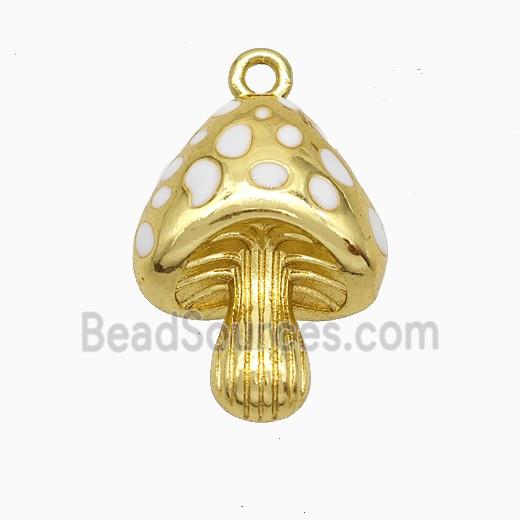 Copper Mushroom Pendant White Enamel Gold Plated