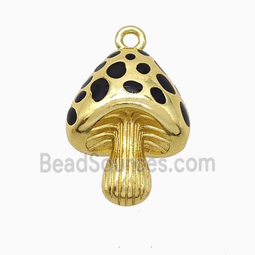 Copper Mushroom Pendant Black Enamel Gold Plated