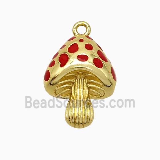 Copper Mushroom Pendant Red Enamel Gold Plated