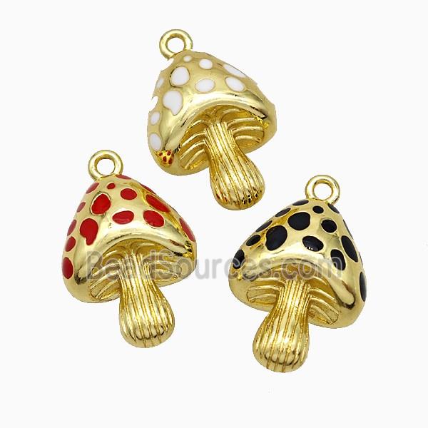 Copper Mushroom Pendant Enamel Gold Plated Mixed