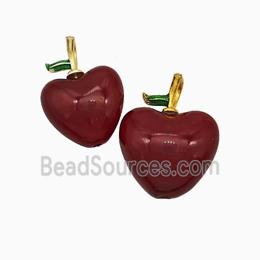 DarkRed Acrylic Apple Pendant Copper Gold Plated