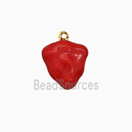 Copper Strawberry Pendant Red Enamel Gold Plated