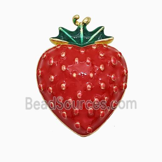 Copper Strawberry Pendant Red Enamel Gold Plated
