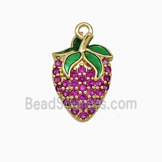 Copper Strawberry Pendant Micropave Zirconia Gold Plated