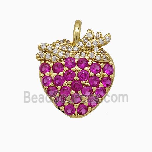 Copper Strawberry Pendant Micropave Zirconia Gold Plated
