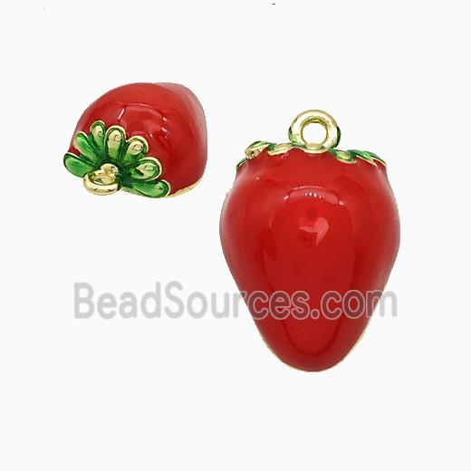 Copper Strawberry Pendant Red Enamel Gold Plated