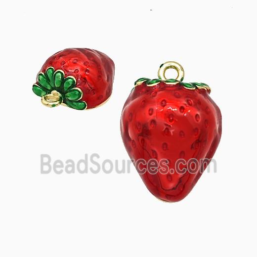Copper Strawberry Pendant Red Painted Gold Plated
