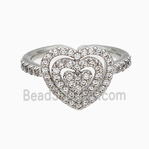 Copper Heart Rings Pave Zirconia Platinum Plated