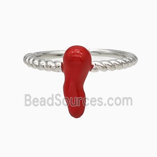 Copper Chili Rings Red Enamel Platinum Plated
