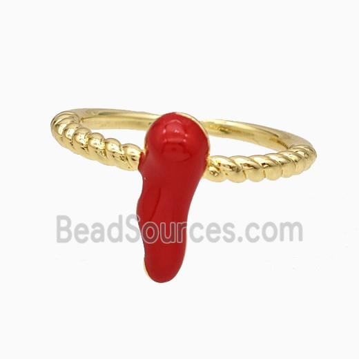 Copper Chili Rings Red Enamel Gold Plated